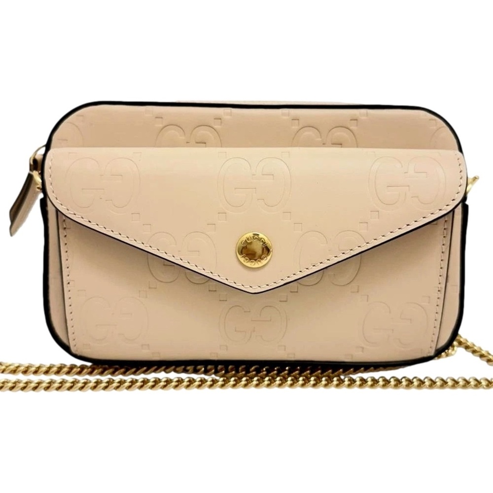 GUCCI Gilbert Calfskin Leather Mini Envelope Beige Crossbody Bag NIB 781554
